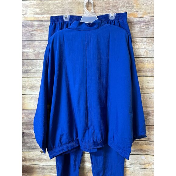 Sport Savvy Mandarin Collar‎ LeChute Jacket Pants Set 2X Blue Abstract Button-Up - Picture 3 of 9